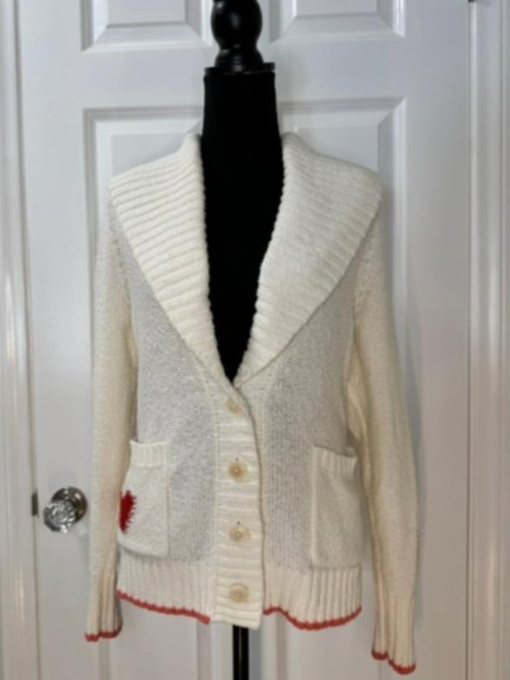 Anthropologie Maeve Heart Cardigan in Ivory with Hearts Detail – Size Small - Picture 5 of 11